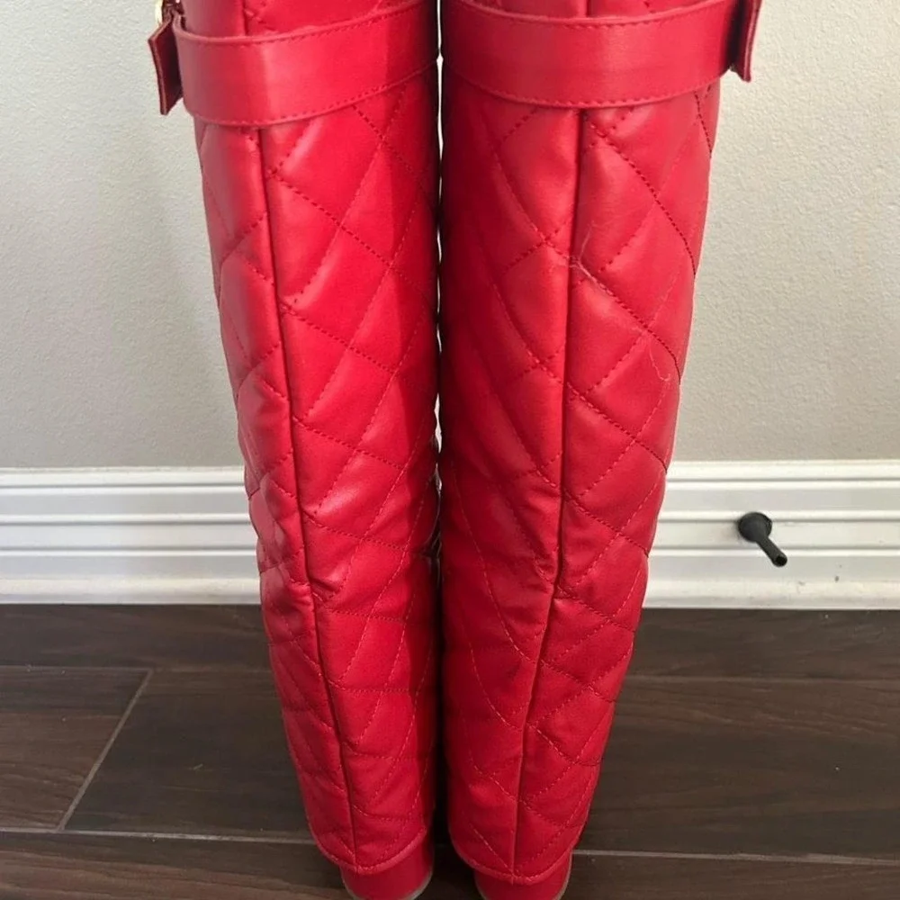 Red knee-high‎ boots with buckle #kneehighboots Size 6 NEW